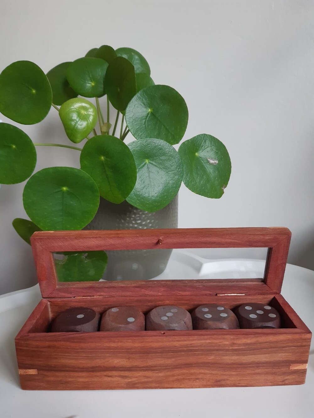 Vintage Teak Wooden Dice Set with Storage Box